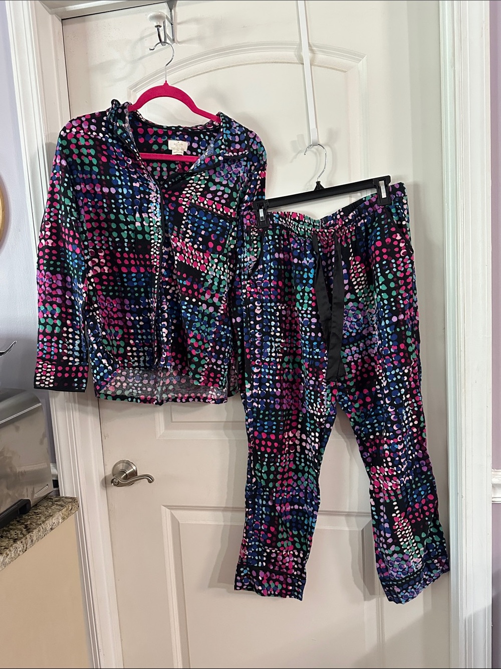 Kate Spade Flannel Multicolor Dot-Print Pajama Set - Size L